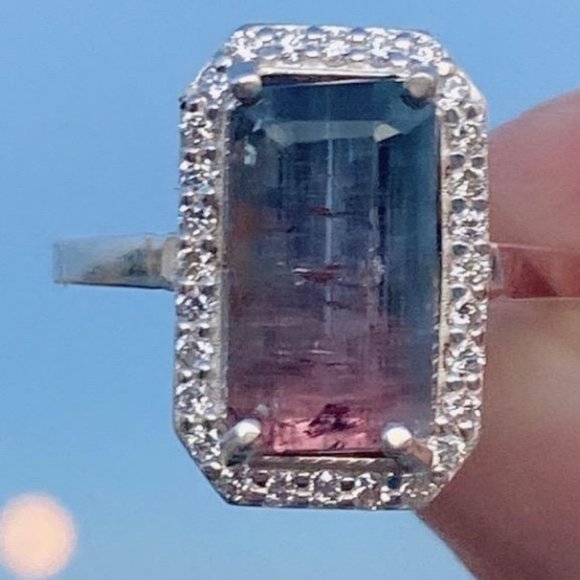 Tourmaline by Moonlight, Size 7, Diamond Halo Engagment Ring - Picture 1 of 8